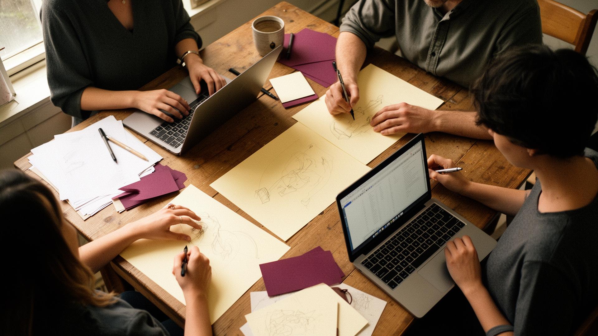 Four founders working at a studio table